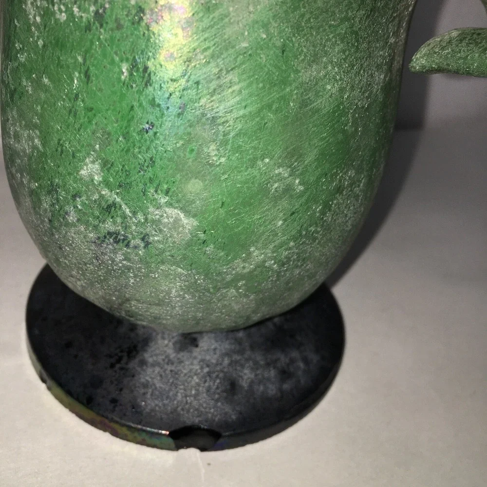 Vintage Murano Green Lily glass Vase Candle Holder made in Italy Sarreid ltd.